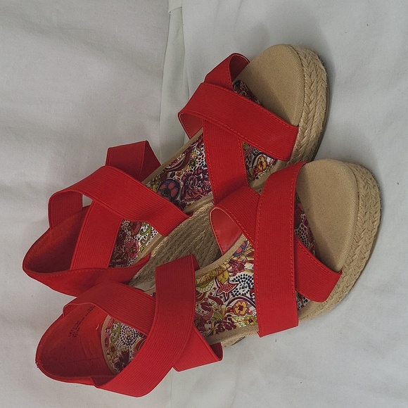 Bamboo women's braided platform open espadrille wedge with heels - Picture 1 of 11